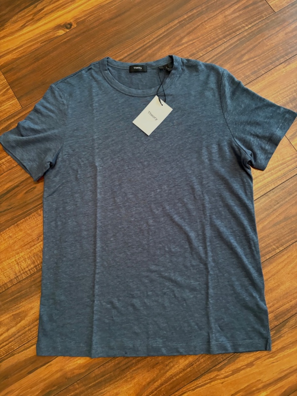 Theory Essential Storm Linen Tee Shirt Mens Medium Hydro Blue NWT